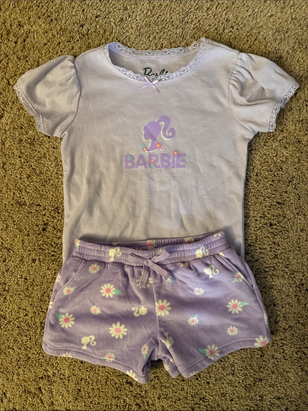 Barbie Lavender Short Sleeve Top & Floral Shorts Pajama Set